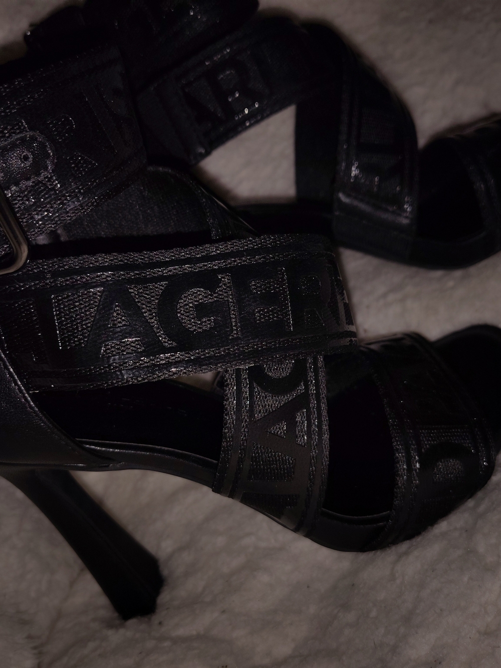 Karl Lagerfeld Black Logo Strap High Heels